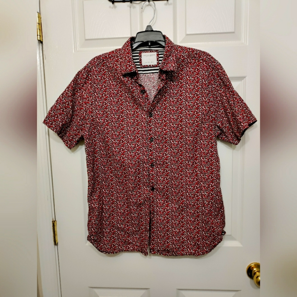 👔 Red and black Denim & Flower Button Down Shirt